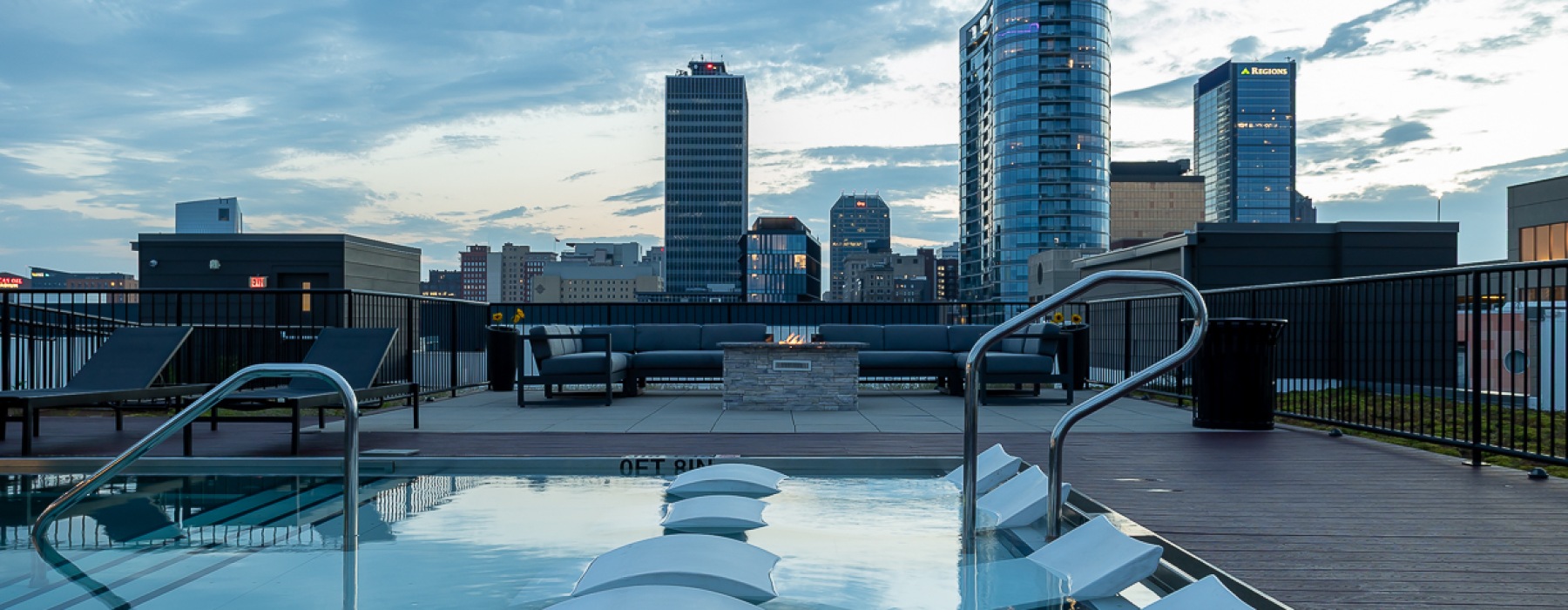 Pool with view of Indianapolis skyline
