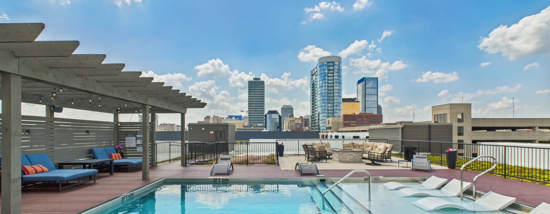 Pool with view of Indianapolis skyline