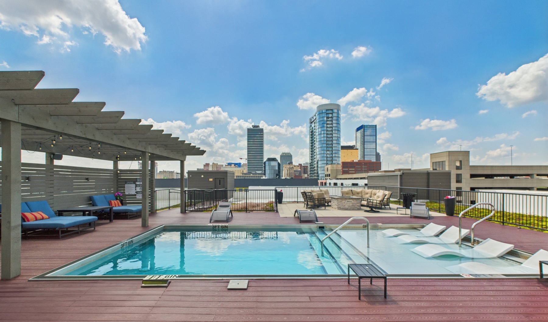 Pool with view of Indianapolis skyline